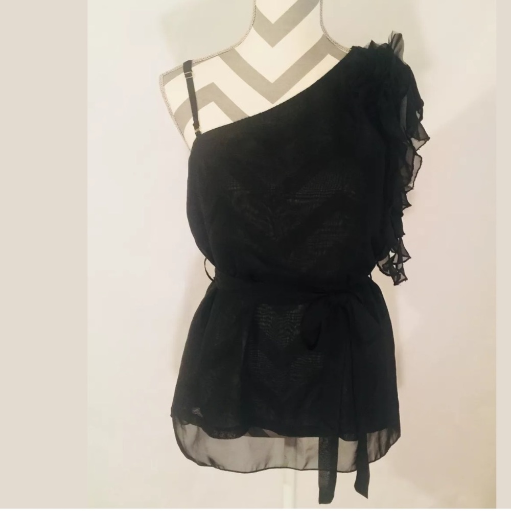 Marysol Formal Ruffle Blouse M Black Sheer Formal